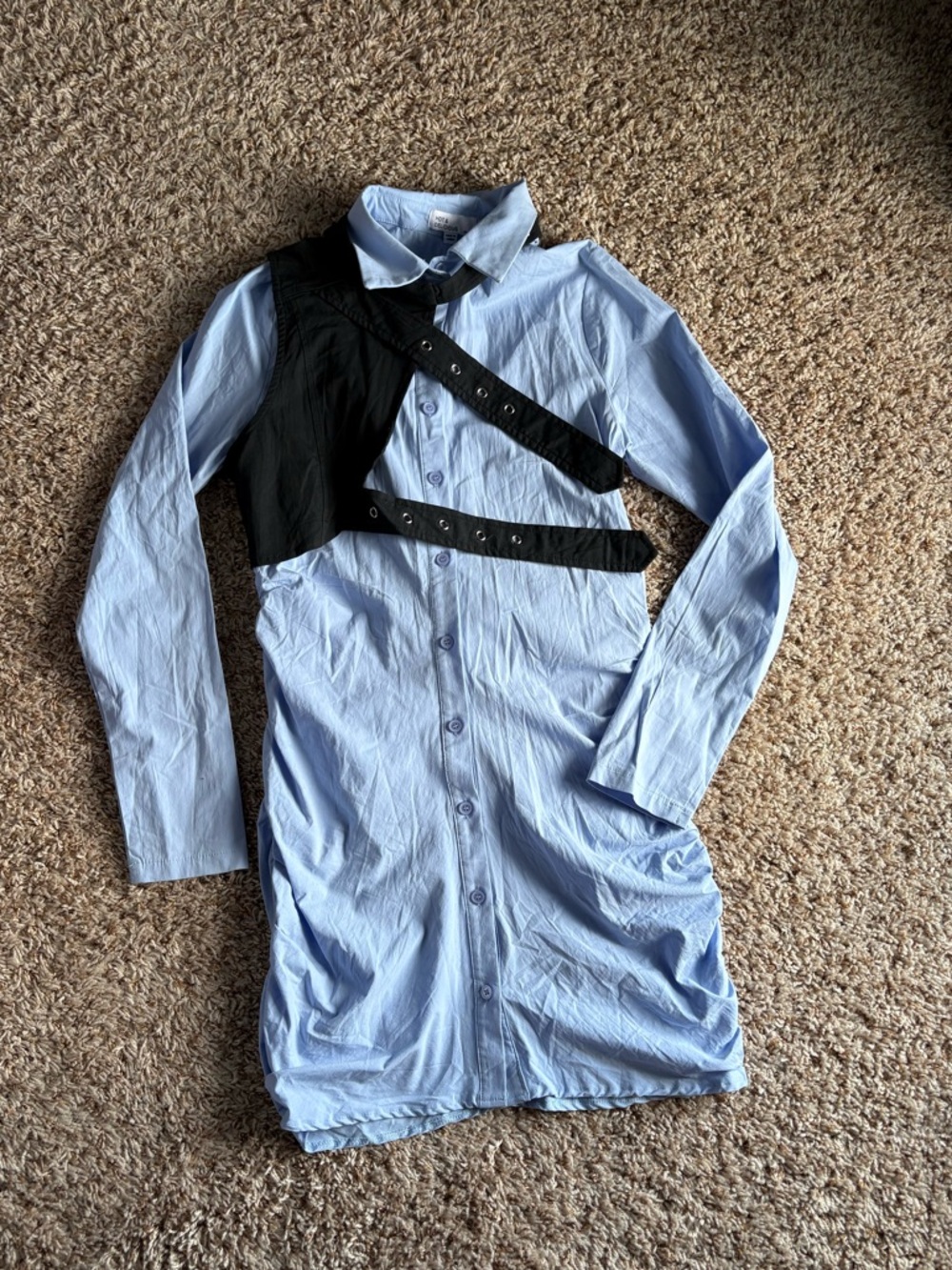 Dolls Kill lLight Blue Button-Up Top with Black Strap Accent